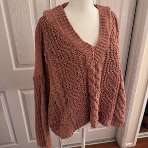 Chunky Knit V-Neck Sweater | Oversized Cable Knit | New Without Tags